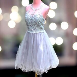 MAY QUEEN COUTURE DRESS PROM HOMECOMING WEDDING FORMAL SEQUIN STRAPPY SILVER 8